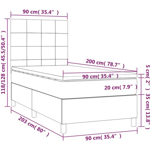  Okvir kreveta s oprugama i madrac svjetlosivi 90x200cm tkanina Slike
