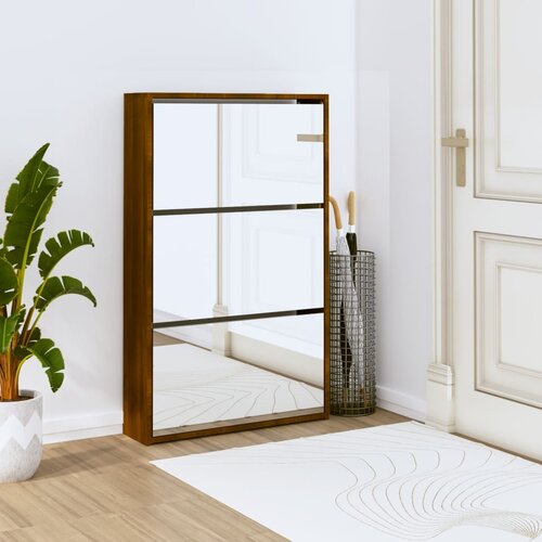 vidaXL Ormarić za cipele sa zrcalom 3 razine boja hrasta 63x17x102 5cm Cijene