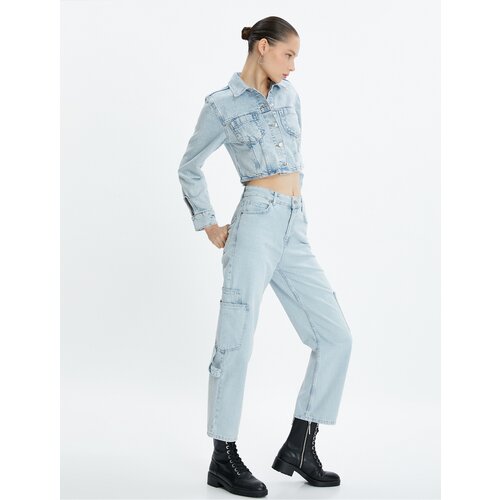 Koton Cargo Jeans Short Straight Leg High Waist Cotton Pocket - Eve Jean Slike