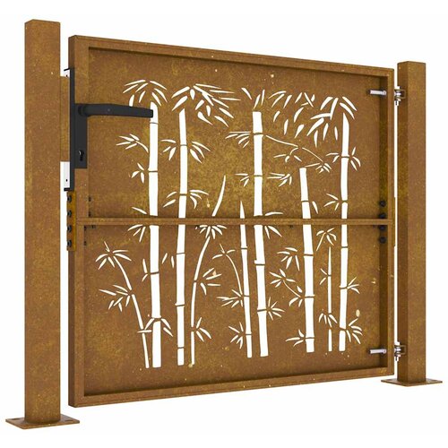  Vrtna vrata 100x75 cm Corten čelik dizajn od bambusa Slike