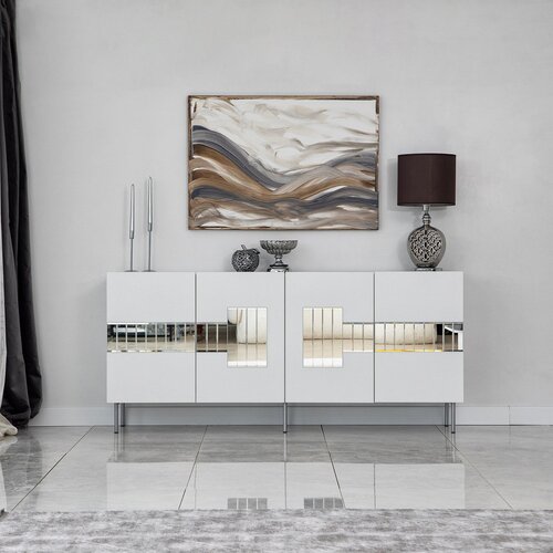 Hanah home komoda Pariz 180x80x40cm bijelo-srebrna Cene