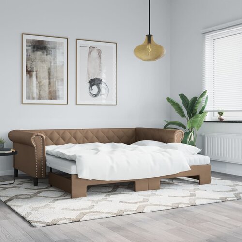  Dnevni krevet na razvlačenje cappuccino 90x200 cm umjetna koža Cijene