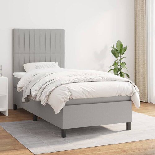 VidaXL Box spring postelja z vzmetnico svetlo siva 90x190 cm blago Slike