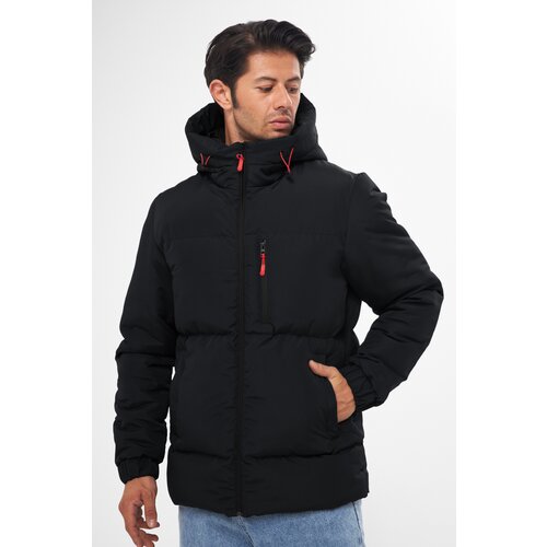 D1fference Men's Black Thick Lined Inflatable Winter Coat with a Hooded Waterproof and Windproof. Slike