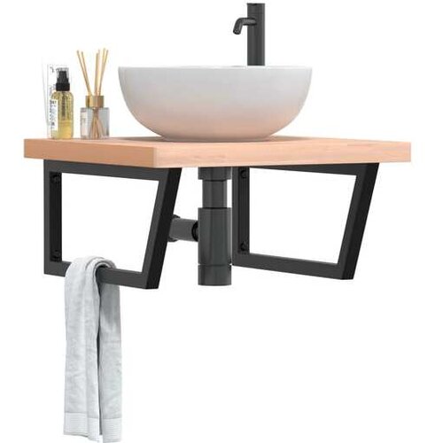 vidaXL Stenska polica za umivalnik jeklo in trdna bukovina Cene