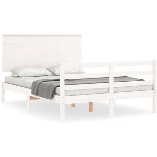 VidaXL Posteljni okvir z vzglavjem bel 140x190 cm trden les, (20735257) Slike