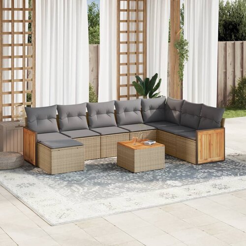 vidaXL 9-dijelni set vrtnih sofa s jastucima bež od poliratana Cijene