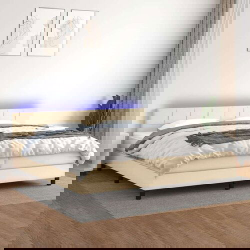  Box spring postelja z vzmetnico LED krem 200x200 cm blago, (20884186) Slike