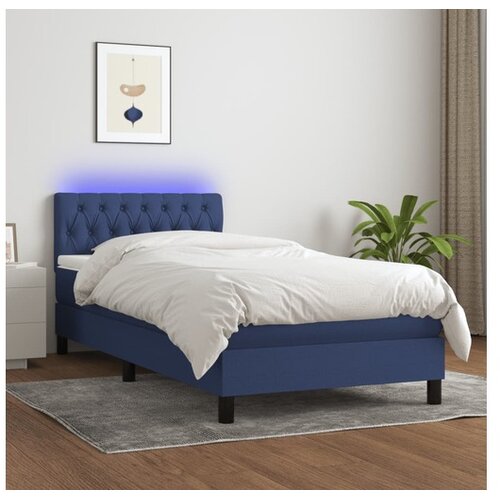  Box spring postelja z vzmetnico LED modra 100x200 cm blago Cene