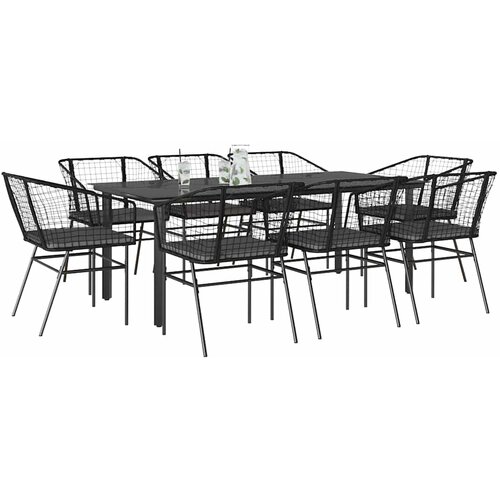 vidaXL Vrtna garnitura - 9-dijelni vrtni blagovaonski set s jastucima crnog poliratana - Crna i tamno siva 200 x 100 x 74 cm 8 Cene