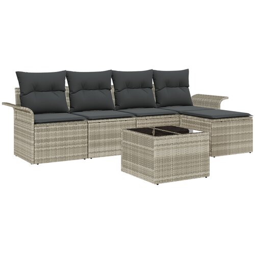 VidaXL 6-dijelni set vrtnih sofa s jastučićima sivi poli ratan, 2-sjedna vrtna sofa s pohranjivanjem i jastučićima svjetlosivi poli ratan Slike