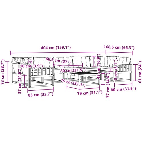  Set vanjskih sofa 8 kom. Bijela i crna Smeđa 79 x 79 x 37 cm Slike