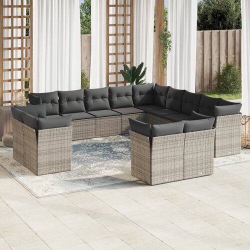VidaXL 13-dijelni set vrtnih sofa od poliratana s jastucima sivi Slike