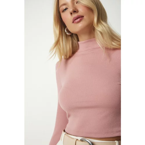 Happiness İstanbul Women's Dry Rose Standing Collar Corduroy Camisole Crop Blouse