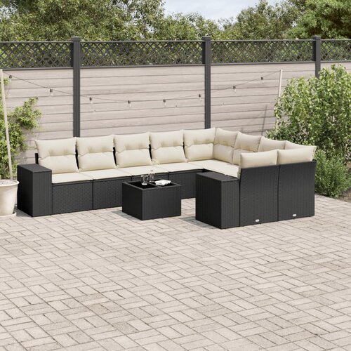  10-dijelni set vrtnih sofa s jastucima crni od poliratana Cijene