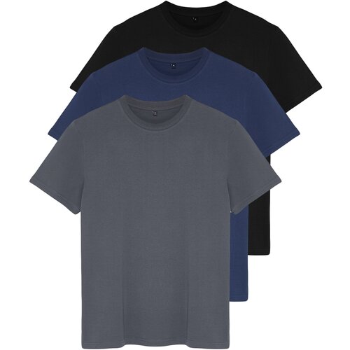 Trendyol Black-Navy-Anthracite Men's Regular/Normal Cut 3 Pack Basic T-Shirt Slike