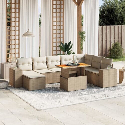 VidaXL 9-dijelni set vrtnih sofa s jastucima bež od poliratana Slike
