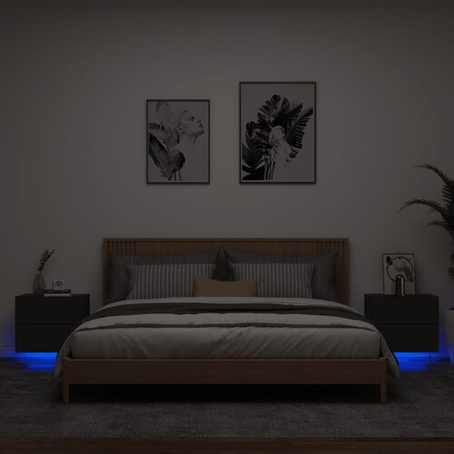  The Living Store Stenska nočna omarica z LED lučkami 2 kosa črna - Stenska Nočna Omarica, (21503098) Cene