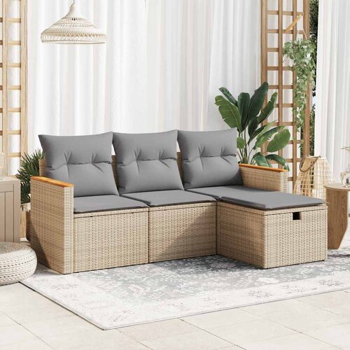 vidaXL 4-dijelni set vrtnih sofa s jastucima bež od poliratana Cijene