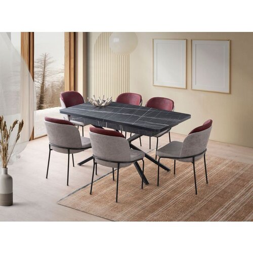 Hanah home Falcon - 2962 BlackWhite Extendable Dining Table Cene