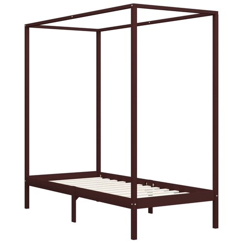 Maison Chic Posteljni okvir - Enojna postelja - Postelja za odrasle z baldahinom temno rjav iz borovine 100x200 cm, (21697236) Slike