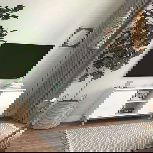 vidaXL TV omarica in trdne lesene noge visok sijaj bela 103,5x35x50 cm Cene