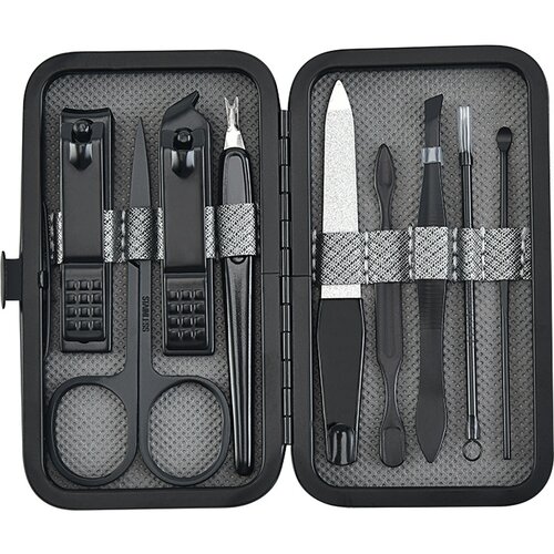 INF 9-delni manikirni set iz nerjavečega jekla Black, (21538663) Cene