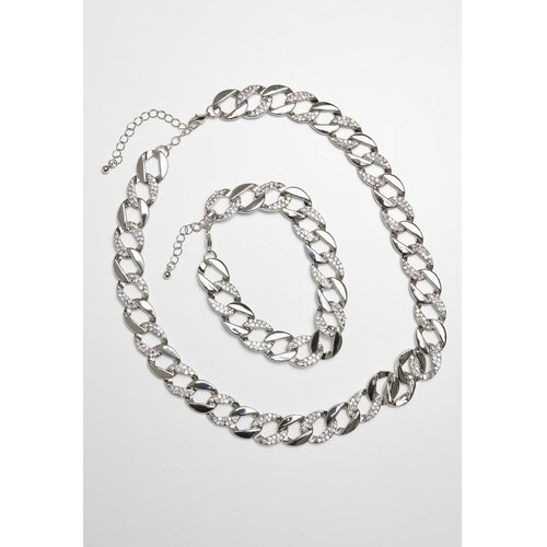 Urban Classics basic diamond necklace and bracelet set silver Slike
