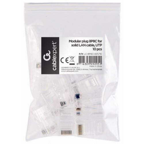 Gembird LC-8P8C-001/10 Modular plug RJ45 8P8C 30u CAT5 gold plated, 10 u pakovanju / CENA PO PAKOVANJU Slike