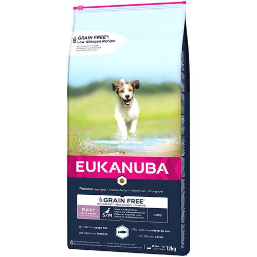 Eukanuba Grain Free Puppy Small / Medium Breed losos - 2 x 12 kg Slike