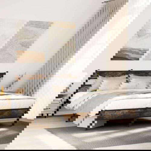  Posteljni okvir brez vzmetnice hrast 107x200 cm inženirski les, (21610055) Slike