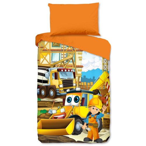 Good Morning Oranžna enojna bombažna otroška posteljnina 140x200 cm Building – Cene