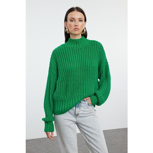 Trendyol Green Crop Soft Textured Basic Thick Knit Detailed Knitwear Sweater Cene