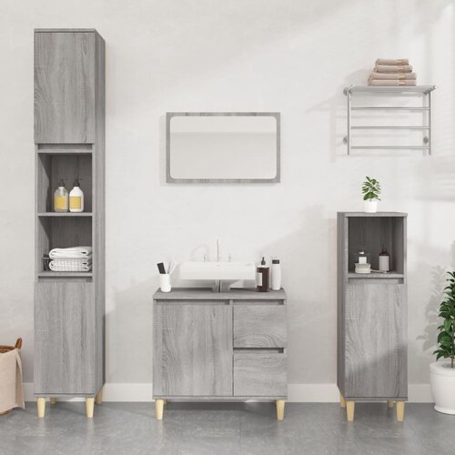 The Living Store Kopalni&amp;scaron;ka omarica siva sonoma 30x30x190 cm inženirski les - Kopalni&amp;scaron;ka Omarica, (21436803) Slike