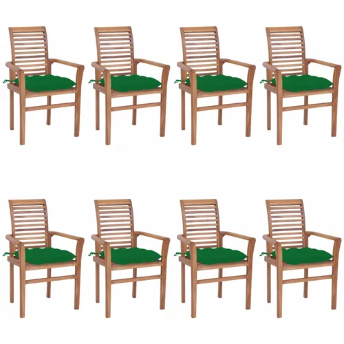  Blagovaonske stolice sa zelenim jastucima 8 kom od tikovine