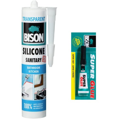 Bison Sanitarni silikon + lepilo (280 ml + 2 g, prozoren) Cene