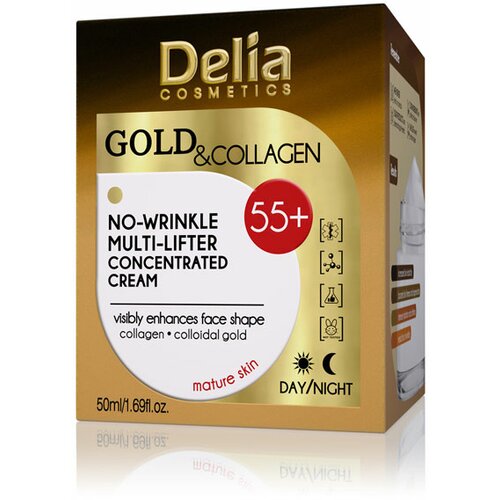 Delia krema sa koloidnim zlatom i kolagenom protiv bora 55+ za lifting lica Slike