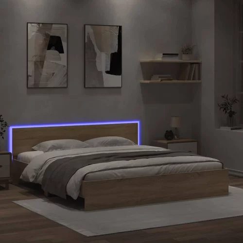 vidaXL Okvir za krevet s uzglavljem i LED boja hrasta sonome 180x200cm