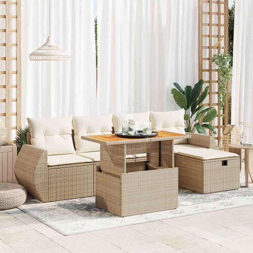 vidaXL 6-dijelni set vrtnih sofa s jastucima bež od poliratana bagrem Cene