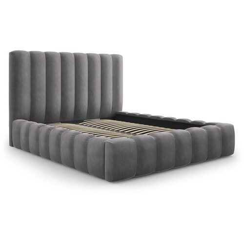 Micadoni Home Siva oblazinjena zakonska postelja s prostorom za shranjevanje z letvenim dnom 200x200 cm Kelp - Micadoni Home Cene
