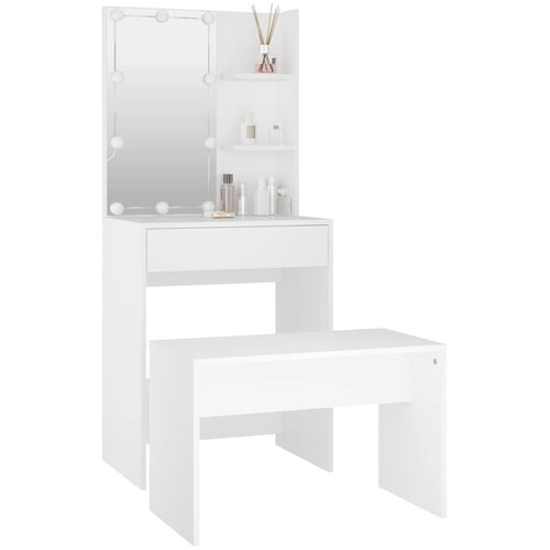  Set toaletnog stolića LED bijeli od konstruiranog drva Bijela 86.5 x 35 x 136 cm Slike
