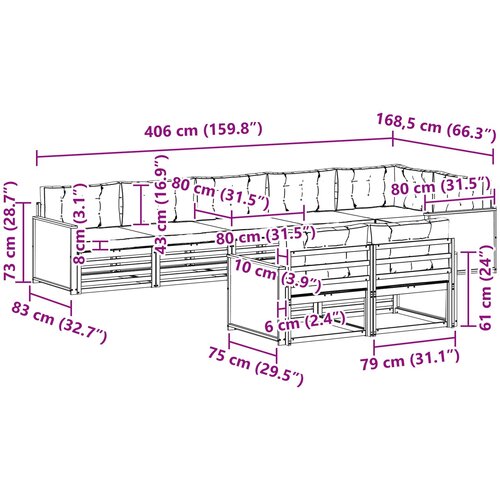  Set vanjskih sofa 8 kom. Prirodna i krem Smeđa Slike