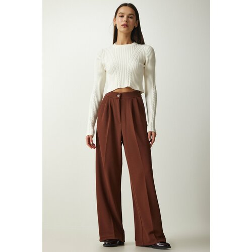 Happiness İstanbul Women's Brown Pleated Palazzo Trousers Slike