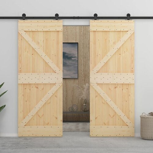 Furnova Drsna vrata s kompletom vodil 80x210 cm trdna borovina, (21944684) Slike