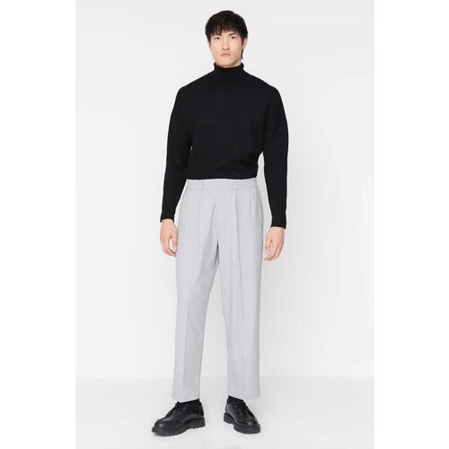 Trendyol Gray Men&amp;#039;s Palazzo Elastic Waist Pleated Trousers Slike