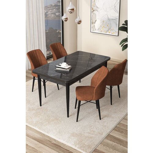 Hanah home arp - black marble, tile red black marbletile red dining table & chairs set (5 pieces) Cene
