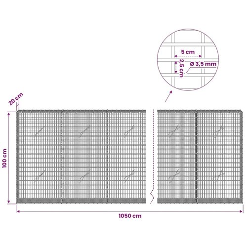  Gabion s žicom debljine 3 5 mm i mrežom 5x2 5 cm 1050x20x100 cm - 20 cm 100 cm 1050 cm Slike