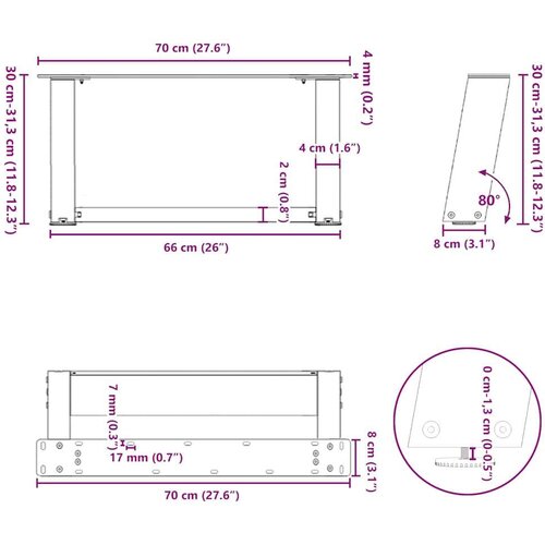 VidaXL Noge za klub stolić U-oblik 2 kom Prirodni čelik 70 x (30-31) cm Čelik - Prirodna 70 x (30-31) cm 1 1 Slike