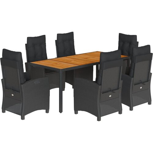  7-dijelni vrtni blagovaonski set s jastucima crni od poliratana Crna 190 cm table length Slike