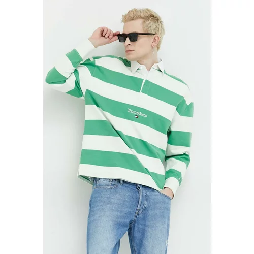 Tommy Jeans Pamučna dukserica za muškarce, boja: zelena, s uzorkom